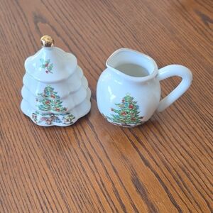Holiday Hostess Tienshan Ceramic Creamer and Covered Sugar Dish Set - White
